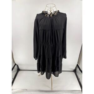 KIRUNDO Women's Ruffle Mock Neck Tiered Dress Black Size Large NWT Wednesday